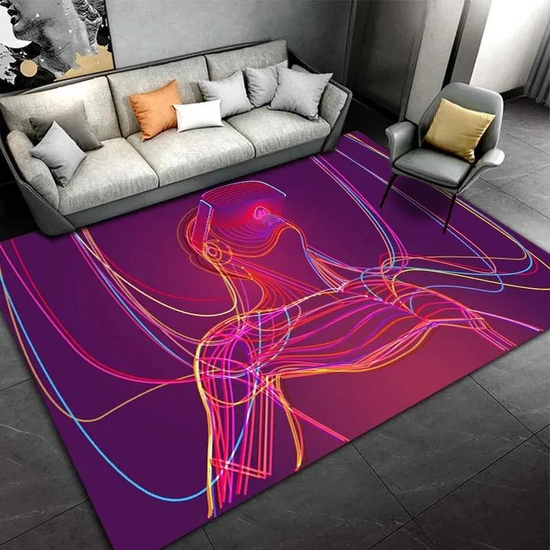 Neon Pixel VR Figure Rug Cool Sci-Fi Style Floor Mat for Table Chair Sofa Suitable for Bedroom Game Room Kids' Room