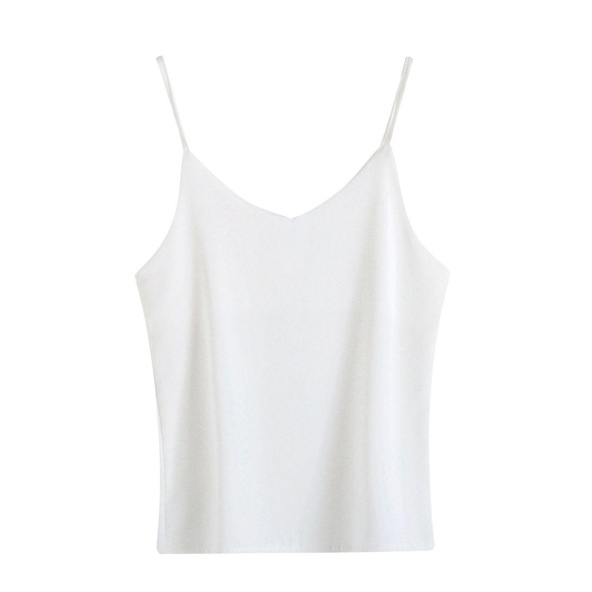 

Women s White Chiffon V-Neck Suspender Top | Designer Summer Wear | Loose Fit | Short Vest for Layering S 38-48kg
