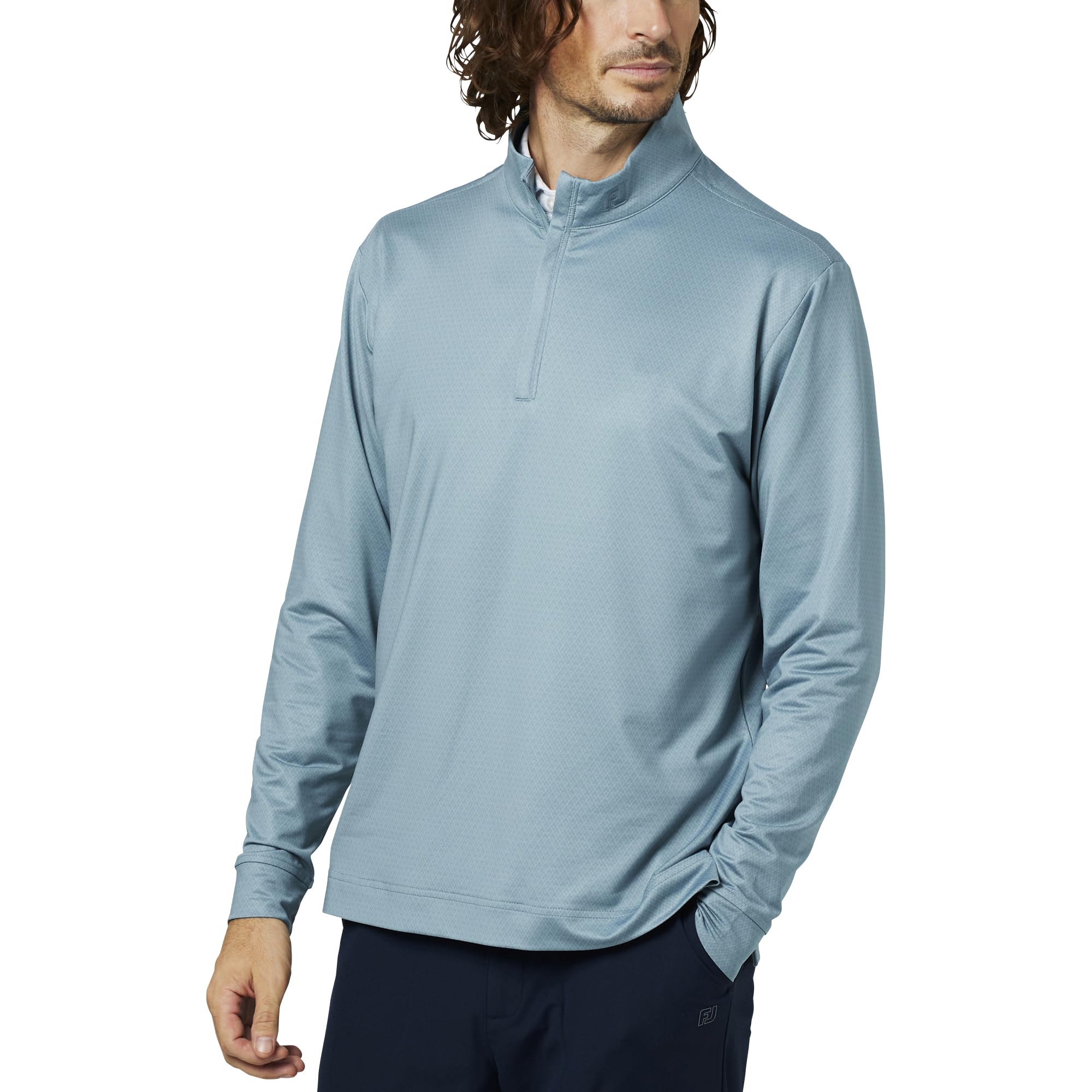 

FootJoy Tonal Diamond Print Pullover Golf Steel Size M Men s Quarter-Zip Shirt, Blue, (FJ-F25-M10, 38560-M)
