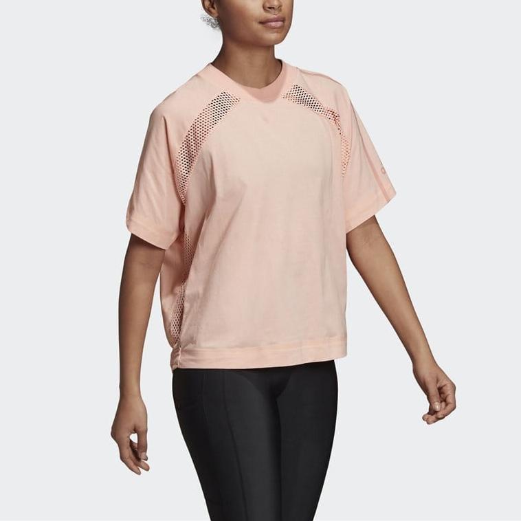 Adidas Letter Print Casual Breathable Sports Short Sleeve T-Shirt Women Tops Pink Orange DX7777