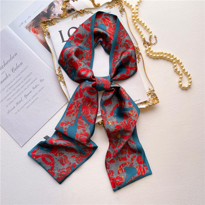 Women Luxury Design Print Silk Ribbon Female Foulard Floral Headband Neck Tie Bag Suit Scarf Hair Band Kerchief Neckerchief
