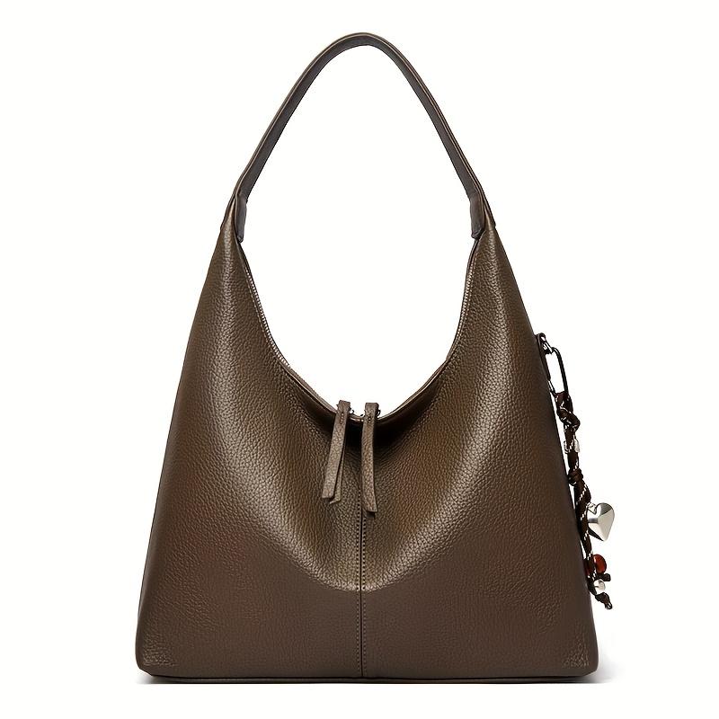 Women's Elegant Large Capacity Tote Handbag Leather Hobo Bag with Decorative Metal Chain for Women Minimalist Shoulder Bag