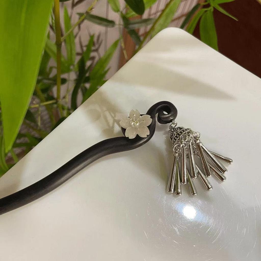 18cm Double-Sided Ancient Silver Tassel Hairpin, Vintage Hanfu Hair Stick for Women, Traditional Chinese Hair Accessory