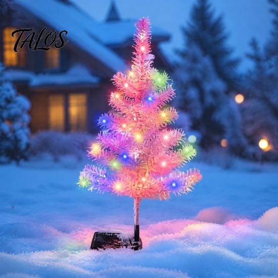 Solar Powered Path Pathway Lights Christmas Tree Garden Stake Lights, Outdoor IP65 Waterproof Crooked Lamp with Colorful Light for Decorative