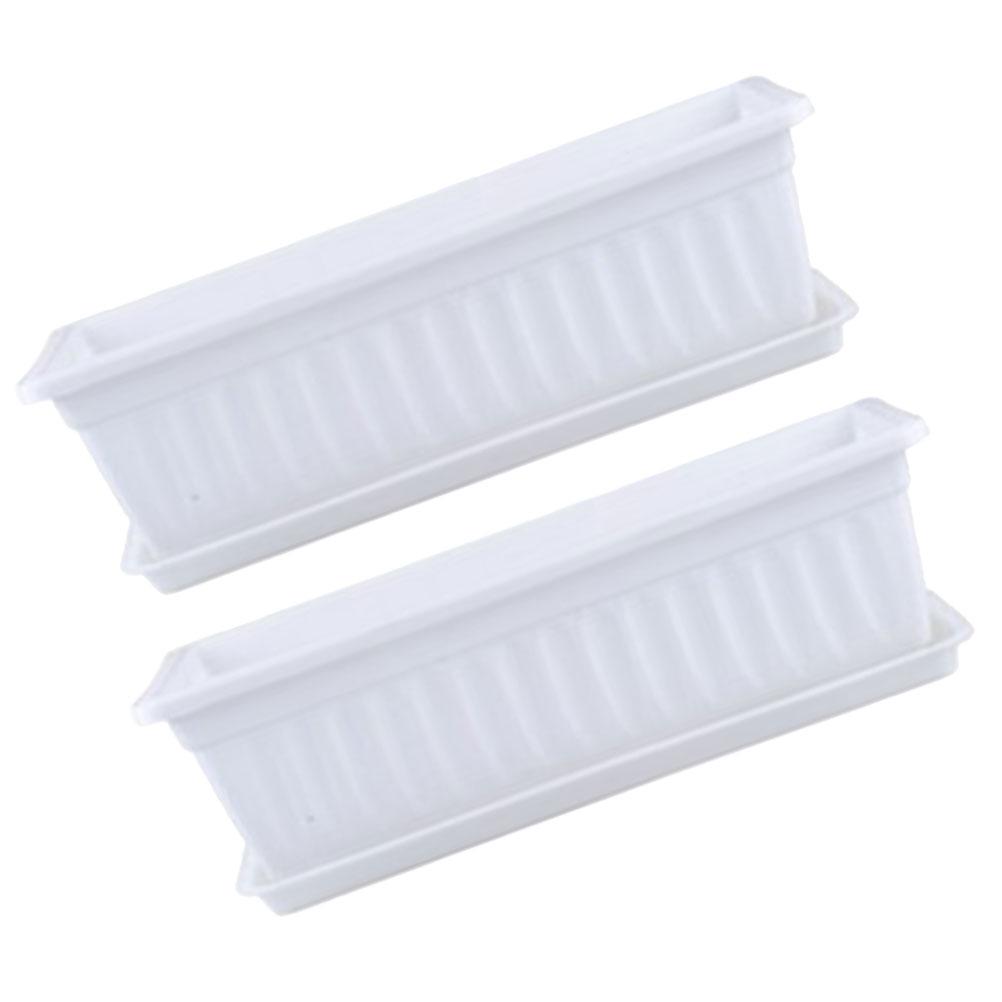 

2 шт. Контейнер прямоугольный цветочный горшок для растений комнатные кашпо пластиковые горшки для улицы 2 pcs белый