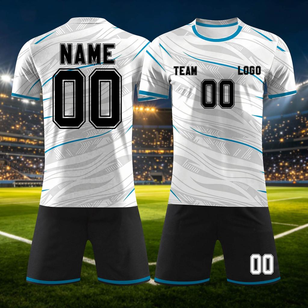 Customizable DIY Sports Jersey Set with Personalized and Number for Team Training or Short Sleeve Top and Shorts Suitable for Adults and Youth