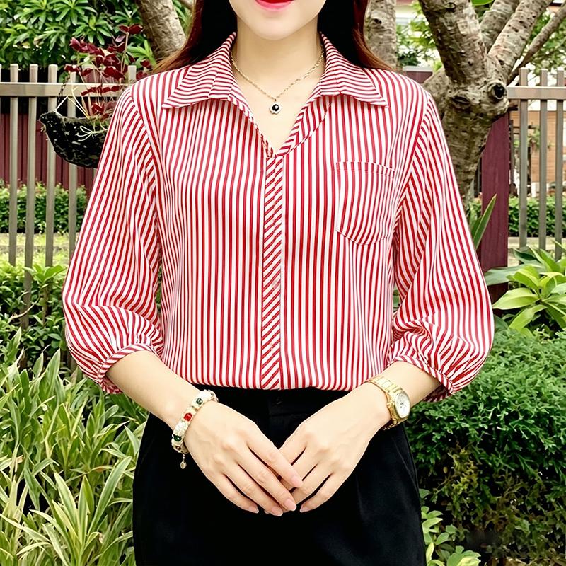 ZANZEA Camicia da donna a righe larghe con colletto a punta e maniche a 3/4