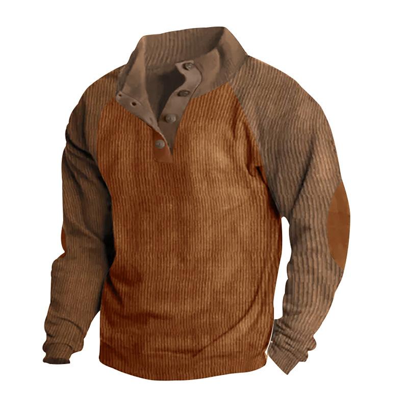 Autumn/Winter Men's Outdoor Raglan Sleeve Casual Stand Collar Loose-Fit Corduroy Colour-Blocked Sports Sweatshirt