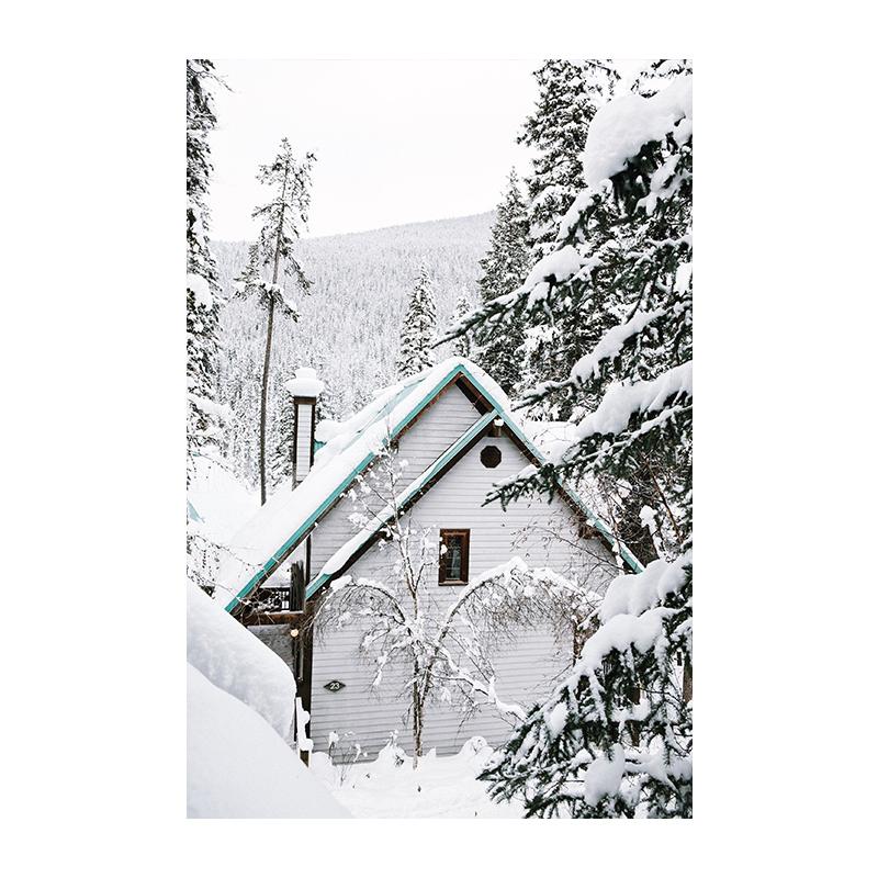 

Снежное Шале Кедр Сосновый Лес Плакат с Оленем Скандинавское Настенное Искусство Зимний Пейзаж Картина Печать Холст Картина Комната Домашний Декор Cuadros 70x100cm No Framed