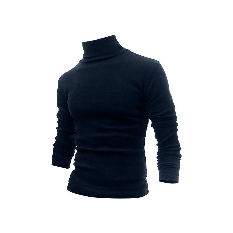 Men's Autumn/Winter High-Neck Knit Sweater - European/American Style Solid Color Long-Sleeve Fashion
