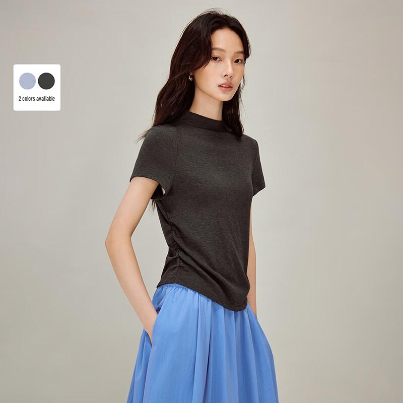 INMAN Mock Neck Ruched Slim Fit Short Sleeve T-Shirt L
