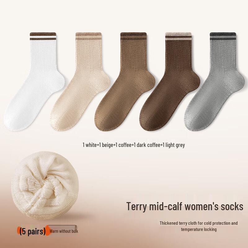 Yalu Women s Terry Mid-Calf Cotton Socks (5-Pair Pack) One Size