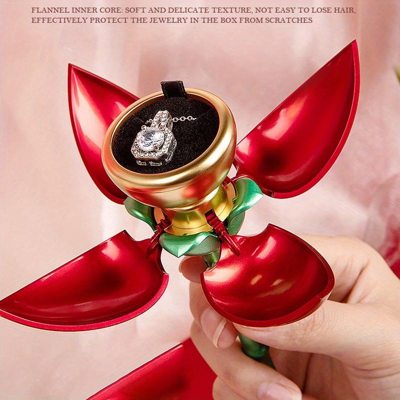Elegante rosenförmige Schmuckschatulle aus Metall mit automatischer Öffnung, ideal für Ringe, Halsketten, Ohrringe, perfektes Geschenk für Hochzeiten, Jubiläen