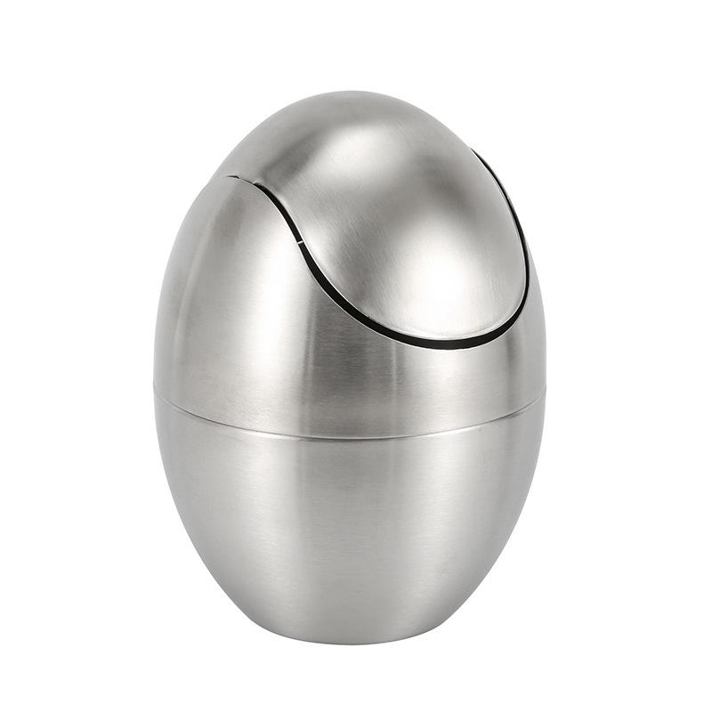 Wholesale Stainless Steel Household Trash Can with Lid Oval Shape Desktop Garbage Bin Luxury Paper Basket