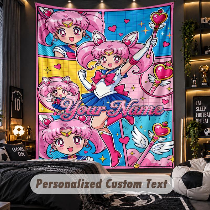Personalized Wall Tapestry,Sailor Moon Custom Printed Name, Fabric Wall Art For Indoor Room Backdrop