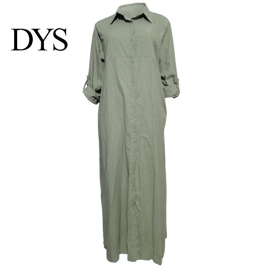 Spring Long Dress Summer Maxi Loose Turn-down Collar Sleeves Pure Color Casual Solid Single-breasted Cardigan OL Commute Daily Wear Women Lightweight