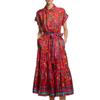 CHCH Herbst Damen Retro Enganliegend Taillenbetonend Langarm Bedrucktes Kleid