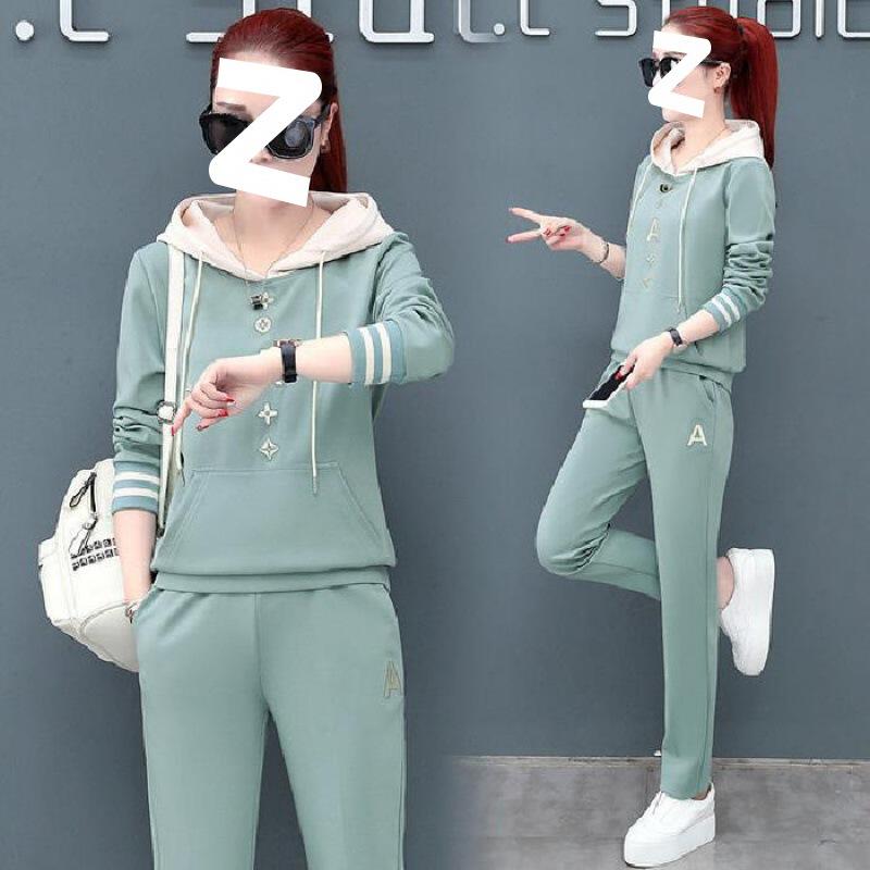 Spring and Autumn Fashionable Hooded Sweatshirt Women's Long-sleeved Casual Sportswear Loose Two-piece Set