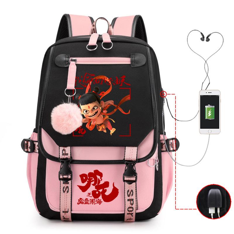 Cartoon Movie Nezha Printing Leisure Burden Reduction Travel Bag Backpack Multi-Function Large Capacity Usb Student Schoolbag