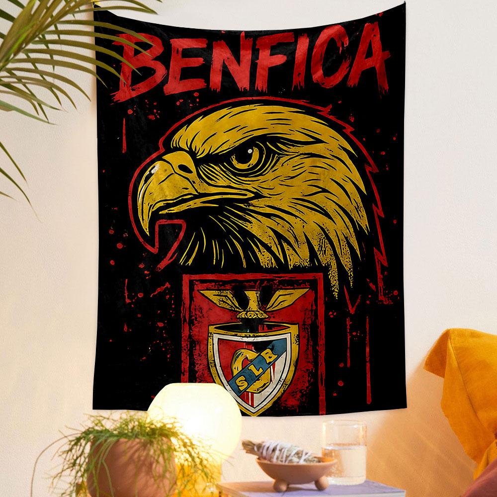 Benfica Ørneemblem på Sort Baggrund Mønstret vævet tapestry boligindretning, velegnet til soveværelse og stue, gave