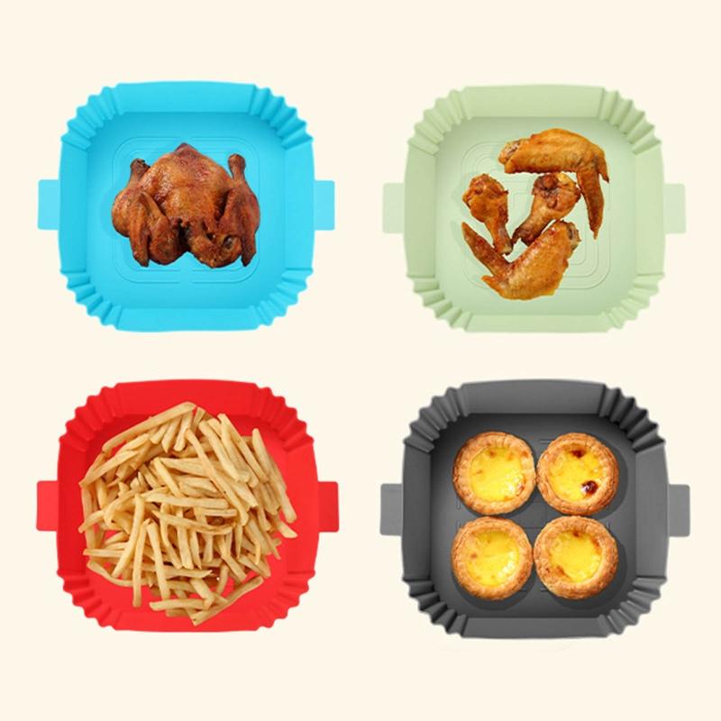 Square Air Fryer Liner Non-Stick Silicone Basket Reusable Air Fryer Accessories Silicone Material 4 Colors for Air Fryer