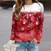 Tops For Women Beautiful Snowflakes Print Round Neck Long Sleeve T-shirt Fall Casual Slim Pullover Women's Long Sleeve Top