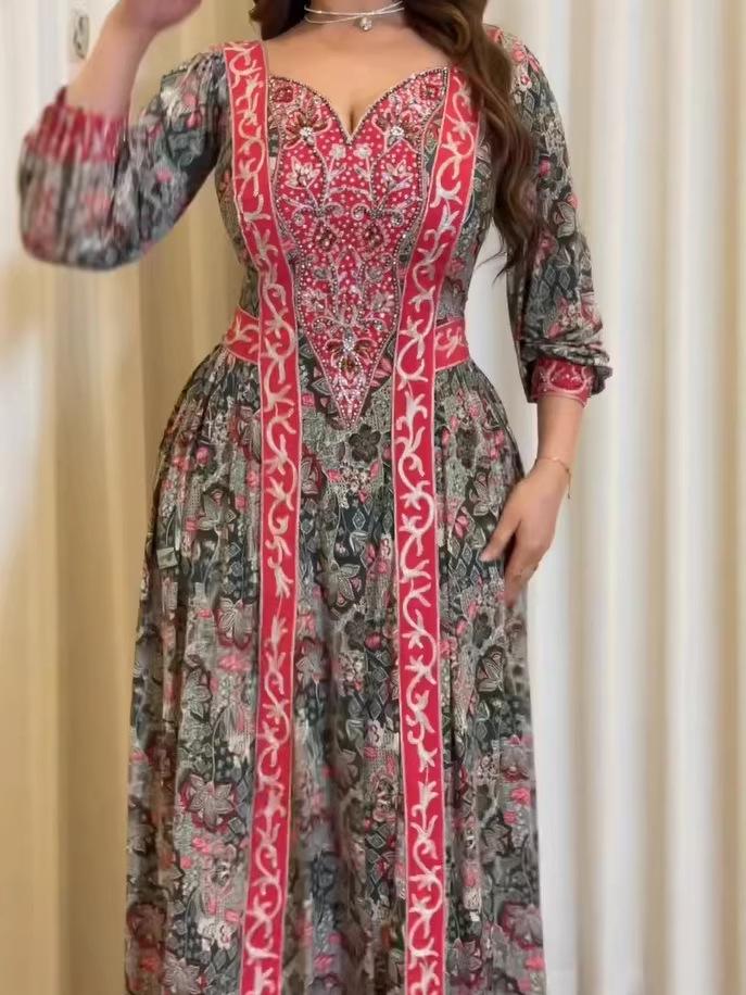 Spring 2026 European & American Printed Fashion Loose Women's Long-Sleeve Dress