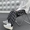 Männer Casual Hosen Plaid Knöchel Länge Lose Breite Bein Alle-spiel Elastische Taille Mode Hosen Streetwear Harajuku Koreanische Retro ins