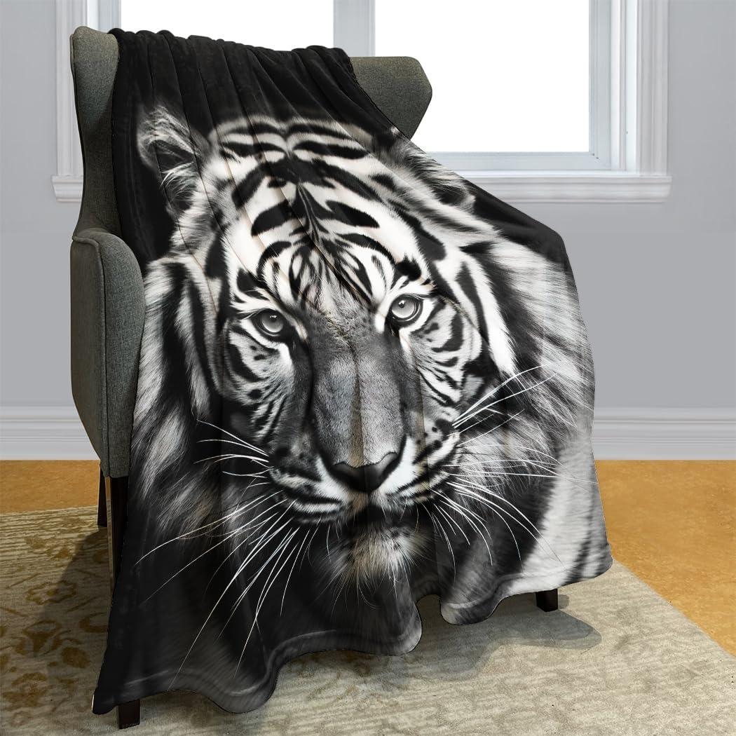White Tiger Throw Thin Blanket Animals Printed Lightweight for Couch Home Decor Gift for Lion Tiger Elk Bears Dogs Cats Lovers 75cmx90cm