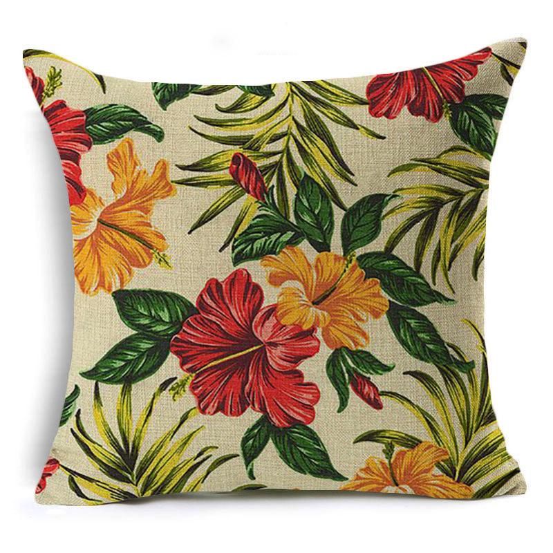 New Flax Tropical Flower Plant Flamingo Hibiscus Flower Pillowcase Cushion Cover