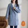 Korean Version Women's Woolen Coat New Autumn Winter Thickened Medium Long Herringbone Temperament