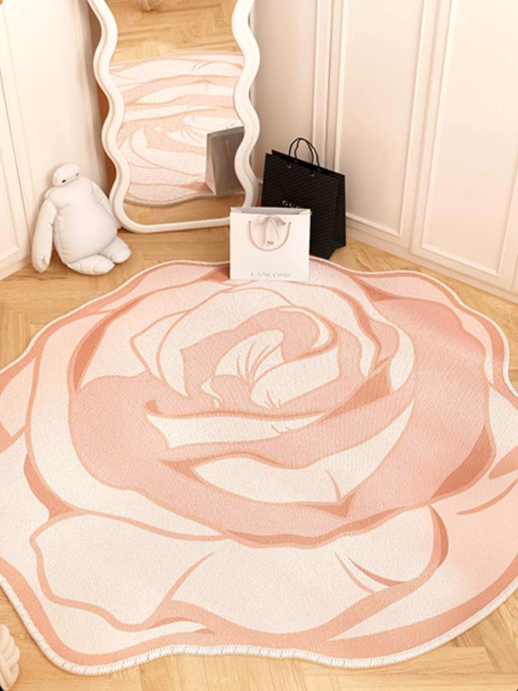 Französische Stil Wohnzimmer Dekoration Blumen Teppich Leichter Luxus Spiegel Bodenmatte Mädchenhafter Teppich für Schlafzimmer Zuhause Unregelmäßige Form Teppich