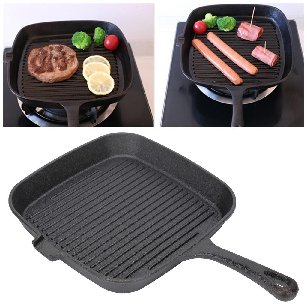 Grill Pan Nonstick Design Heat Resistant Handle Fast Heat Conduction Iron Stripe Frying Steak Skillet for Home Kitchen
