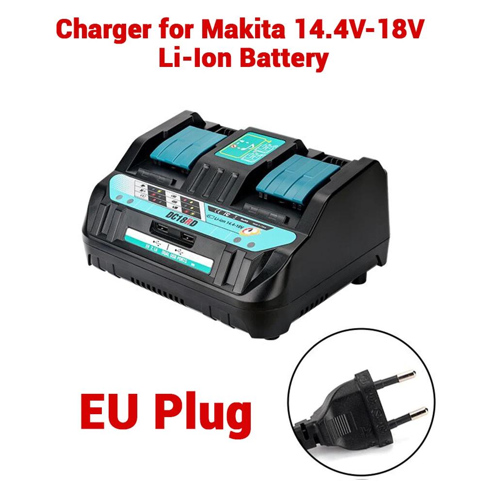 18V DC18RD Dual-Port Battery Charger Lithium Battery Rapid Charger Compatible with For Makita 14.4-18V Lithium Batteries BL1415 EU Plug