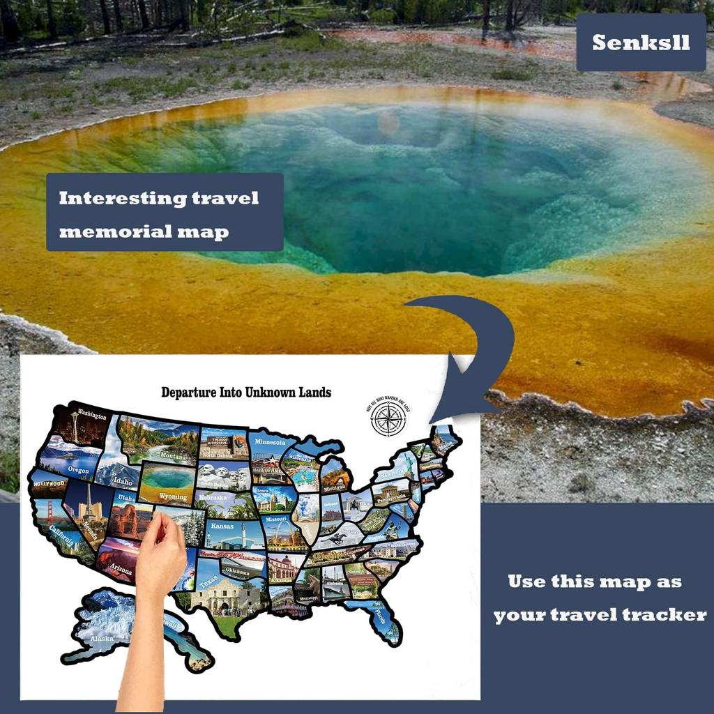 RV State Sticker Travel Map Of The United States, Travel Trailer Camper Accessories, 11X17" RV Map Decals For Window Door Wall, 50 State Bumper