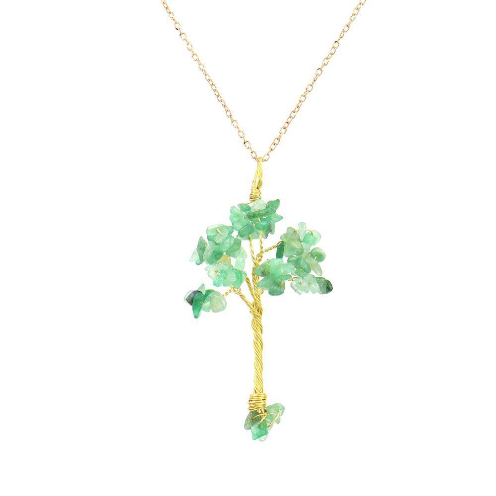 Hand-Wound Raw Copper Wire Natural Gravel Crystal Tree, Colorful Natural Stone Lucky Tree Necklace N89
