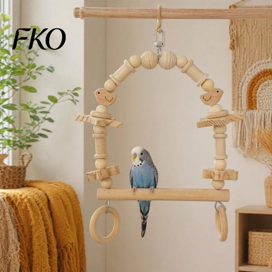 Parrot Chew Toy Bird Swing Perch, Wooden Blocks Toy, Beaded Arch Perch Swing, Cage Accessory for Lovebird Budgie Cockatiel
