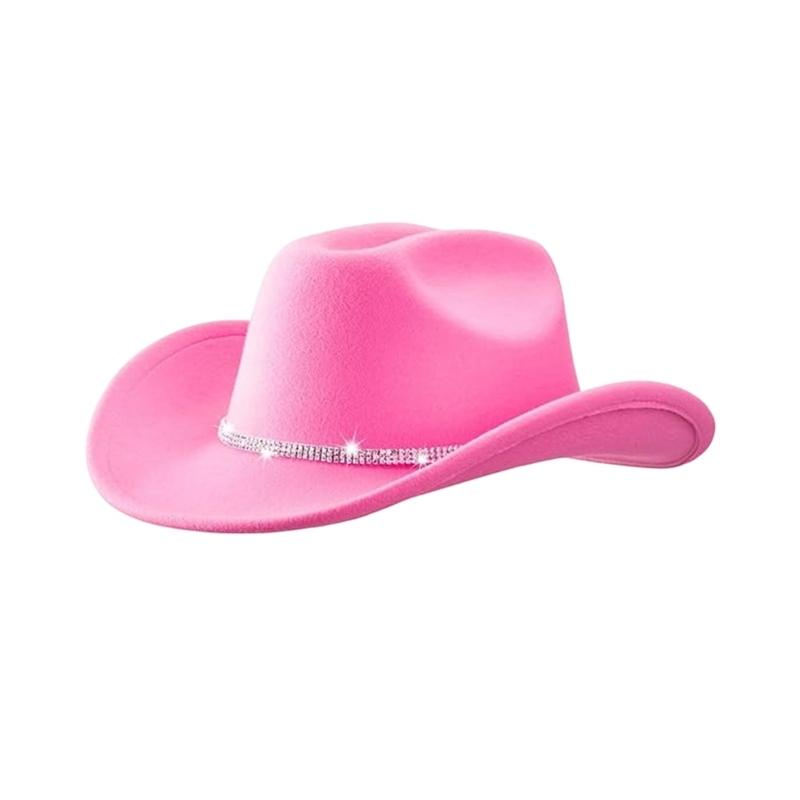 Unisex Cowgirl Hats with Triple Rhinestones Decors Soft Acrylic Fabric Camping Concerts Daily Use Costume Accessory