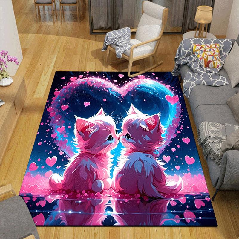 1pc Love Kittens Print, Design Indoor Area Rug - Soft, Anti-Slip, and Durable Gaming Room Decor for Bedroom, Living Room
