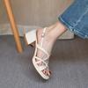 Fashionable Korean-style Round-toed Open-toe Sandals for Women with Back Straps, 2025 New Summer Roman High-heeled Women's Shoes