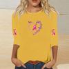 Women's Casual Printed Top with Heart and Butterfly Design, Round Neck, Three-Quarter Sleeves, Loose Fit