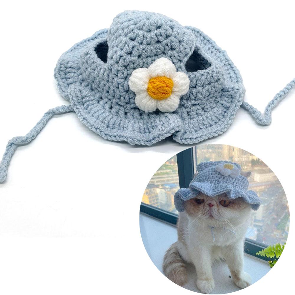 Cute Refined Cat Hat Elastic Autumn Winter Pet Puppy Kittens Knitted Headgear Party Photo Shooting Props Decoration Pets Costume