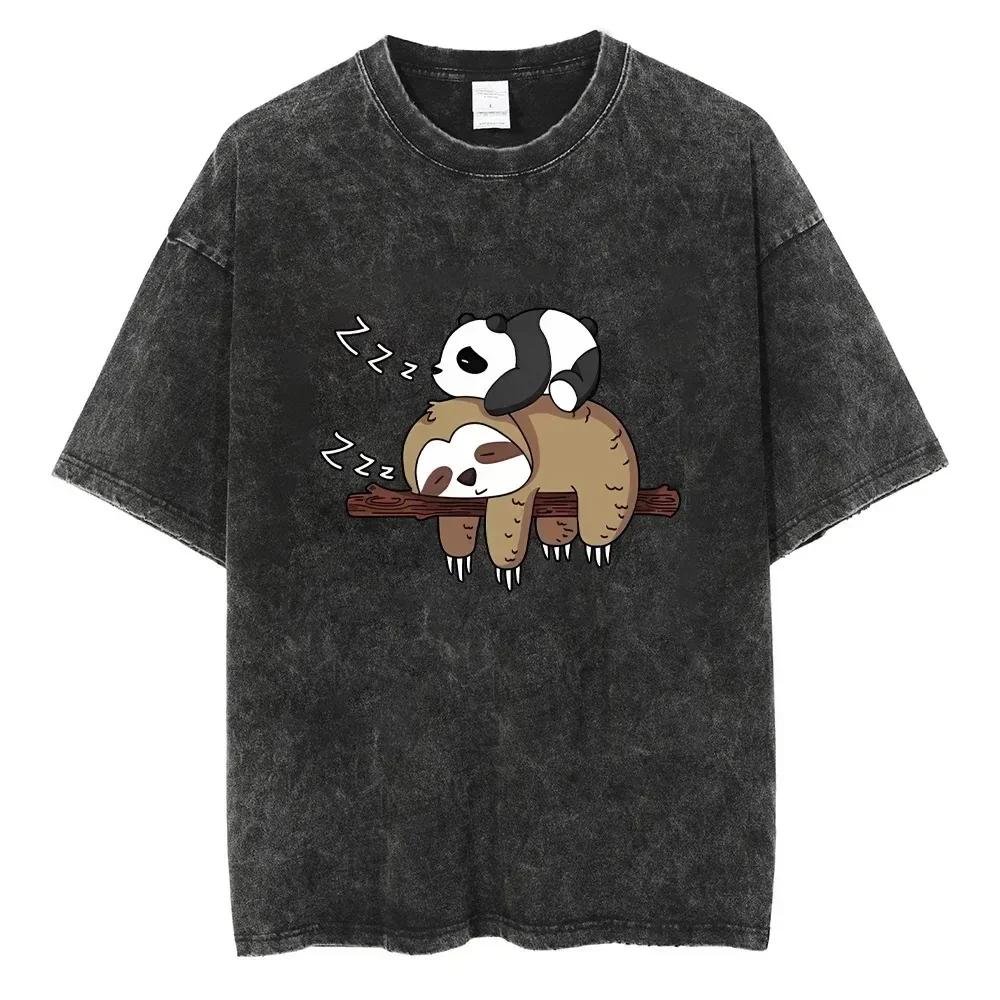 Cat Print T Shirts Cartoon Hip Hop Vintage T-shirts Bear Graphics Retro Tshirt Streetwear Y2k Short Sleeve Tops