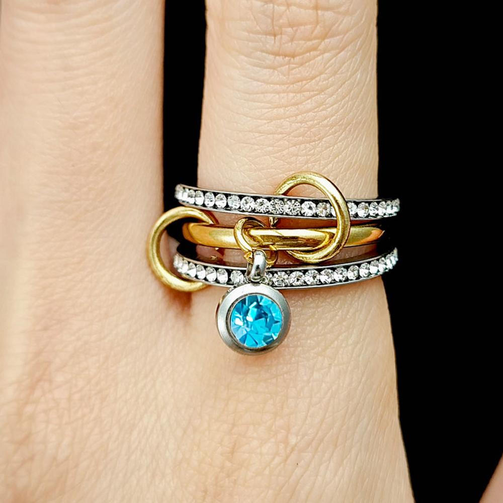 INS Trendy 12 Color Birthstone Charm Rings Stack Set Minimalist CZ Pendant Spinelli Ring For Women Girls Stainless Steel Jewelry