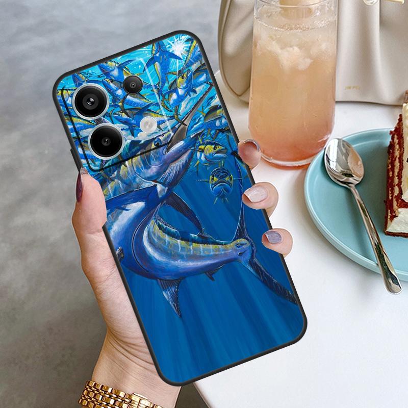 Blue Marlin Painting Case For Xiaomi Redmi Note 13 Pro 12 11 10 9 Note 12S 10S 11S 9S Redmi 12 10C 12C 13C Cover