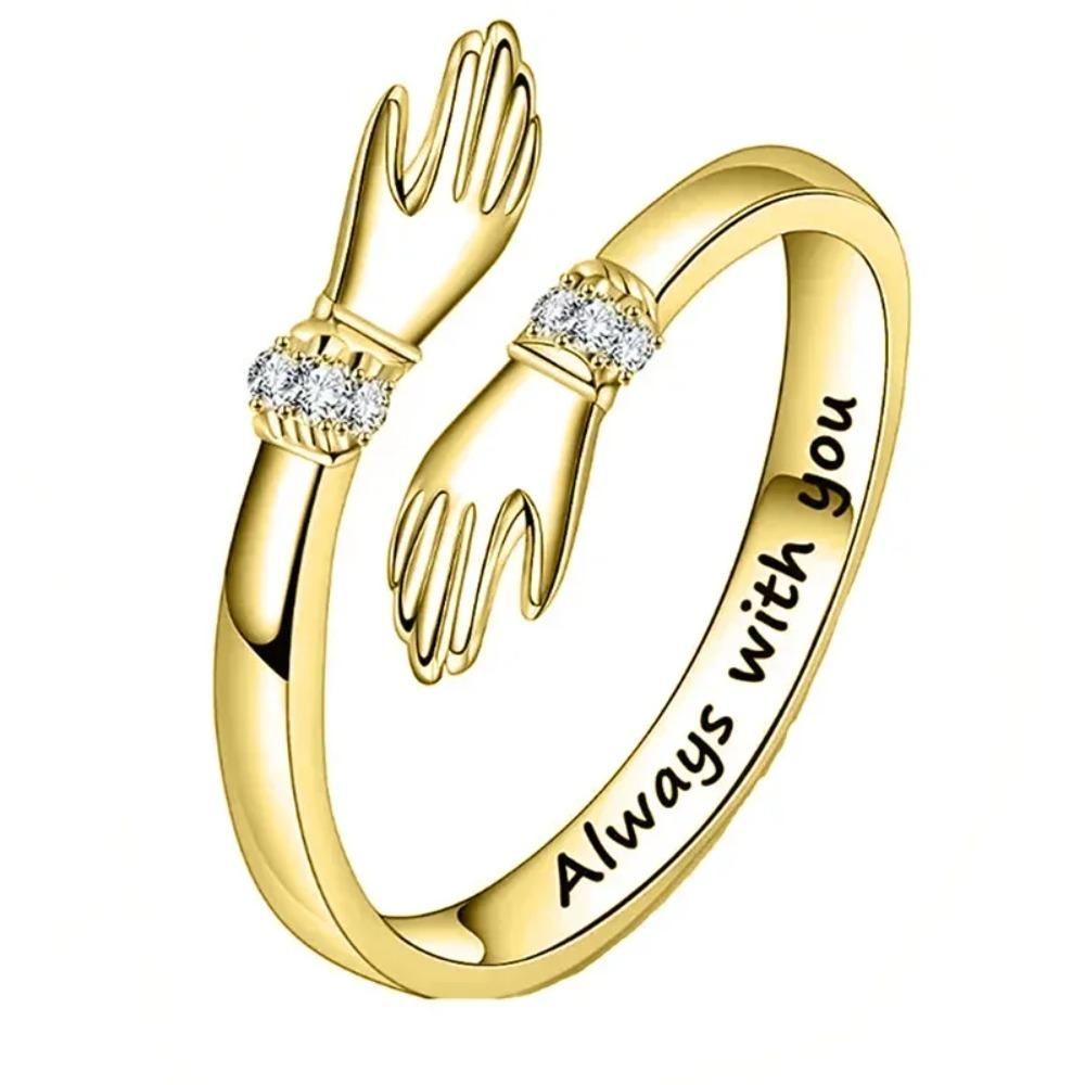Immer Bei Dir Handförmige Fingerringe Romantische Gravierte Buchstaben Offener Ring Ausgefallenes Design Verstellbarer Freundschaftsschmuck Liebe beige