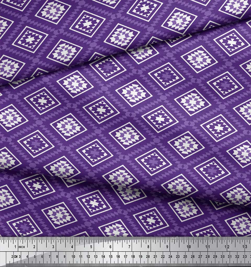 Soimoi Tela Crepé Poliéster Morada Estampados Geométricos de Diamantes y Triángulos Por metro 42 Pulgadas