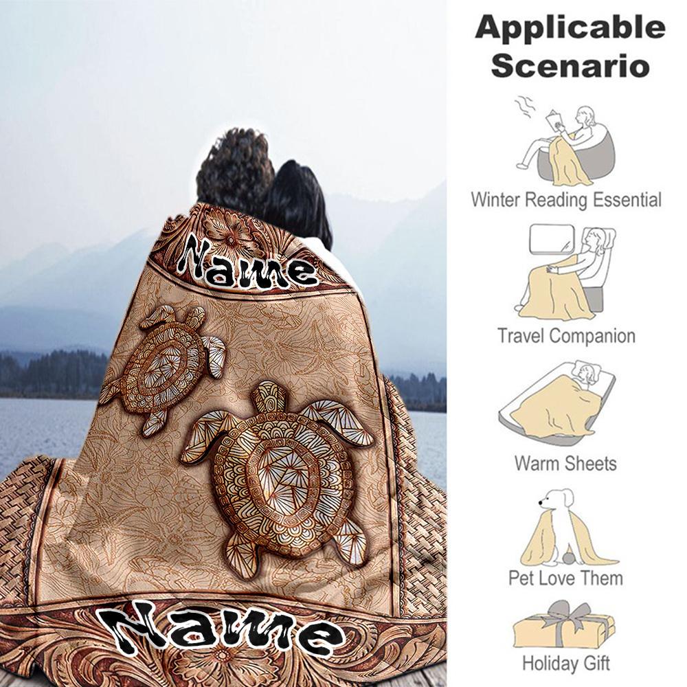 Two Turtles114 Personalized Name Blanket Multi-purpose Customizable Blanket Soft & Cozy Versatile for Sofa Home Decor Seaside Couch for All Occasions