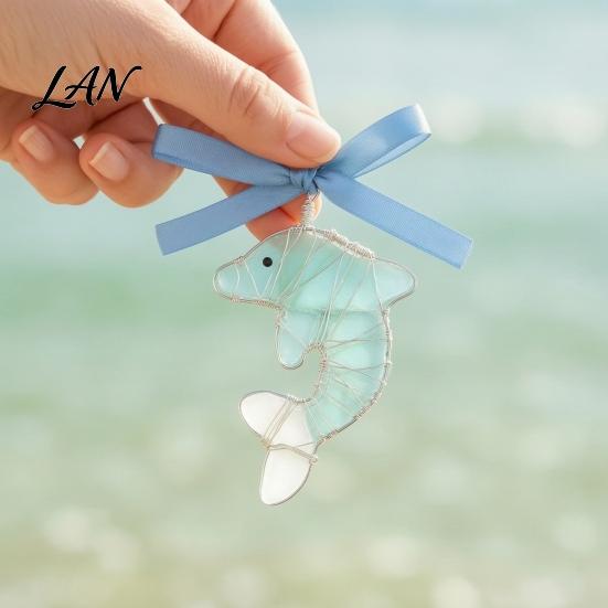 Handcrafted Marine Life Ornaments Handmade Sea Glass Ocean Ornaments, 2D Wire Wrapped Coastal Christmas Tree Decoration, Inspired Hanging Turtle