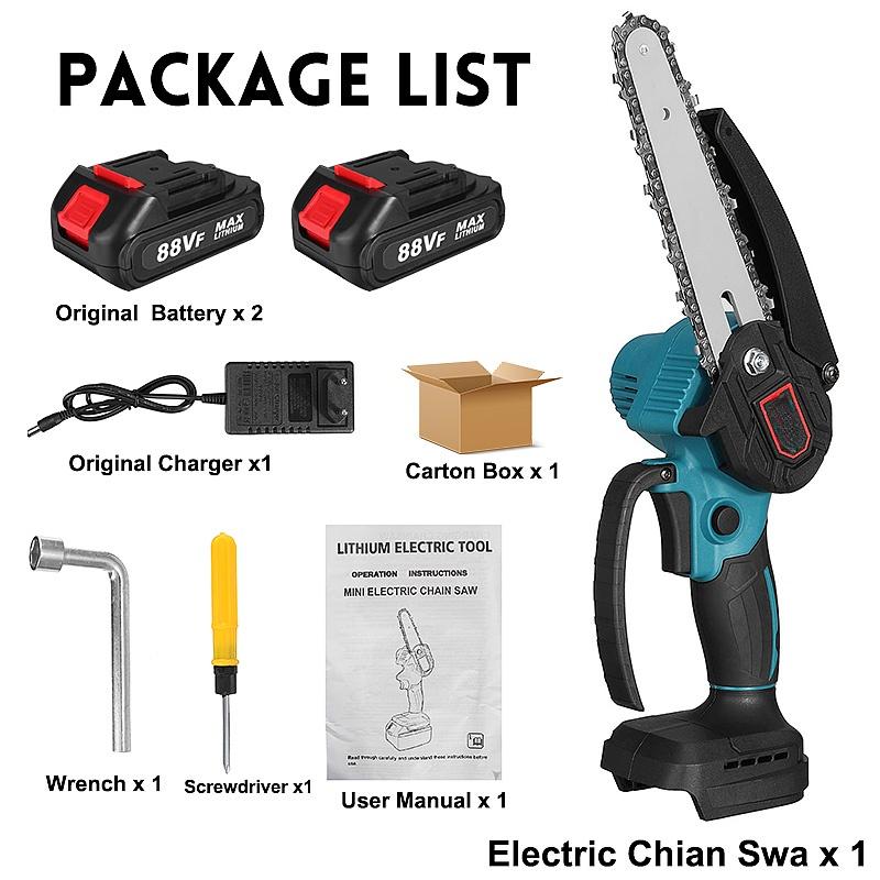 4/6/8 Inches Mini Electric Chain Saw 3000W Cordless Pruning Chainsaw Woodworking Cutter Garden Logging Saw Power Tool With 2 Battery 88V